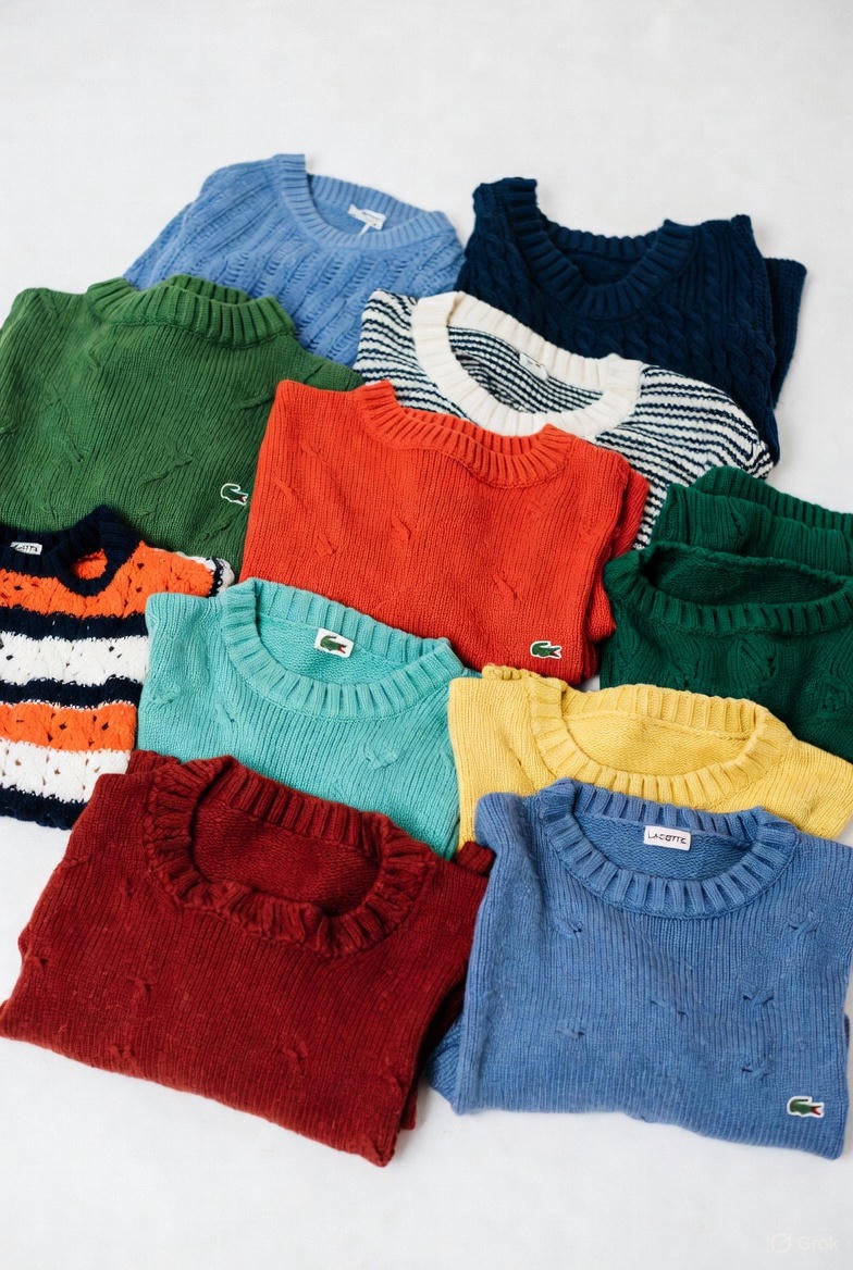 Lacoste Maglione Uomo Vintage Anni '80/'90 – Cardigan e Pullover Lana/Cotone 100% Originale